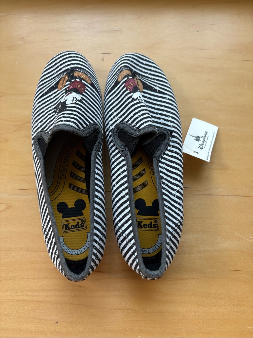 Keds girls Mickey Black & White Striped Slip-On Sneakers Sz 5 NWT